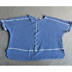 Sno Skins Top Medium Oversized Contrast Stitch Knit Breathable Blue Boxy Beach